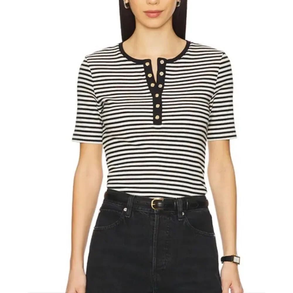 Anine Bing Stripe Alesia Tee | Black and Cream in XS